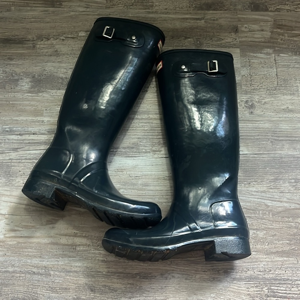 Hunter Boots Tall Navy Blue Women’s Size 8 Rain Boots - FLAWED Cracking - Picture 7 of 8